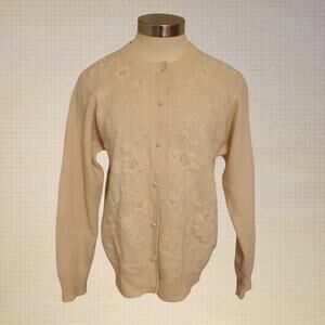 Embellished Floral Pearl Button Cardigan Petite Sophisticate Wool Blend S